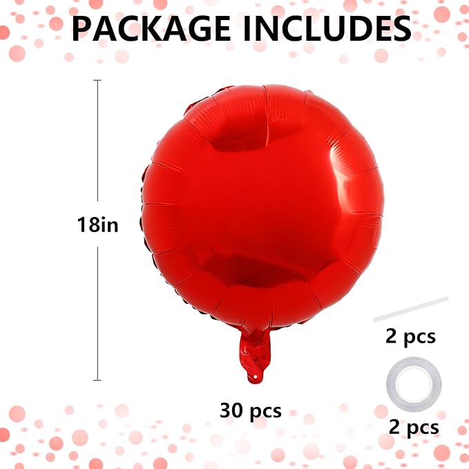 TONIFUL 30Pcs 18 Inch Round Balloons Large Red Round Shape Foil Ballons Big Red - Image 2