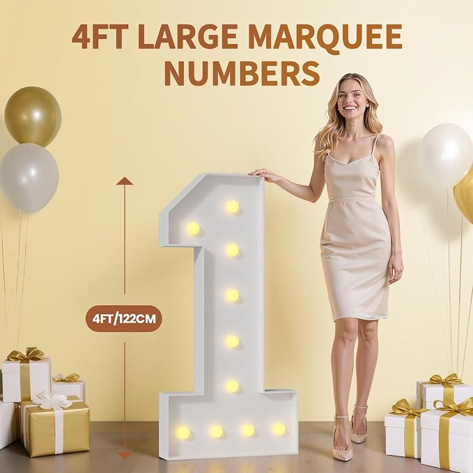 4FT Light Up Marquee Number 0 Warm White Light | Party Decor - Image 5