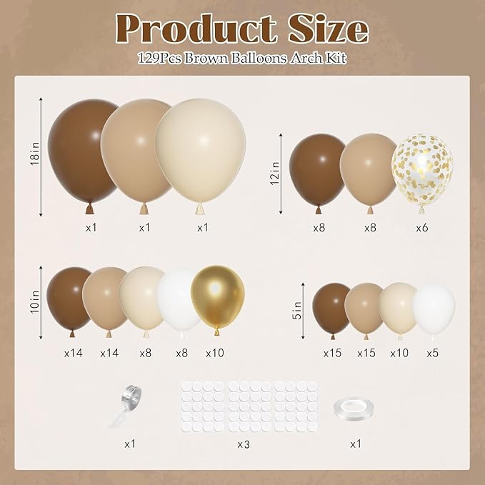 Ouddy Party Brown Balloons Arch Garland Kit 18 12 10 5 Inch | Different Sizes - Image 2