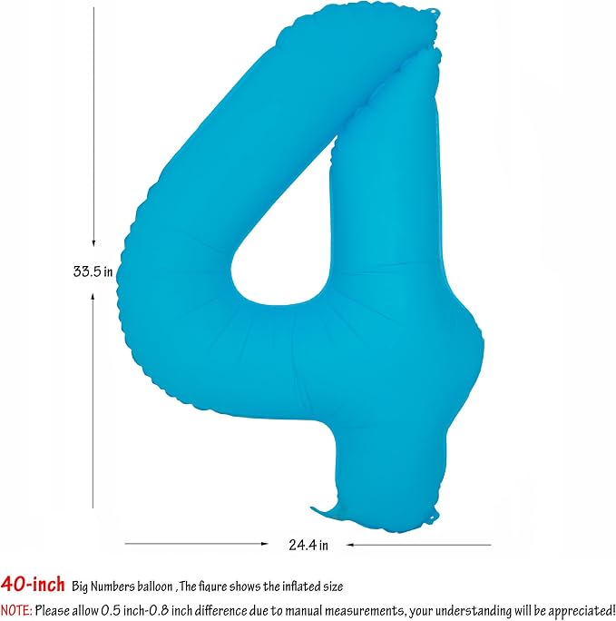 40 in Blue Number Balloon 4 Blue Fluorescent Birthday balloon Number 4 | Helium - Image 2