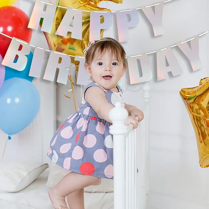 MEETINGU Happy Birthday Banner, Glossy Colorful Rainbow Foil Banner, Theme - Image 6