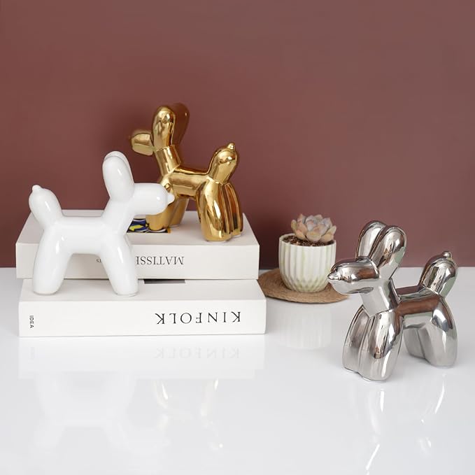 Notakia Large Silver Cute Ceramics Balloon Dog Statue Crafts Living Room - Image 5