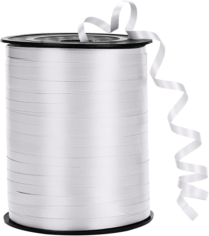 500 Yard White Curling Ribbon for Gift Wrapping, Balloon String, 3/16" Thin by MOTYAWN