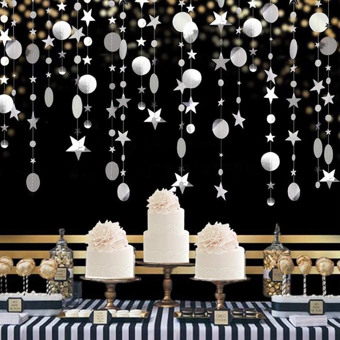 Silver Party Decoration Silver Star Circle Dot Hanging Garland Hanging Streamer by Eeatour