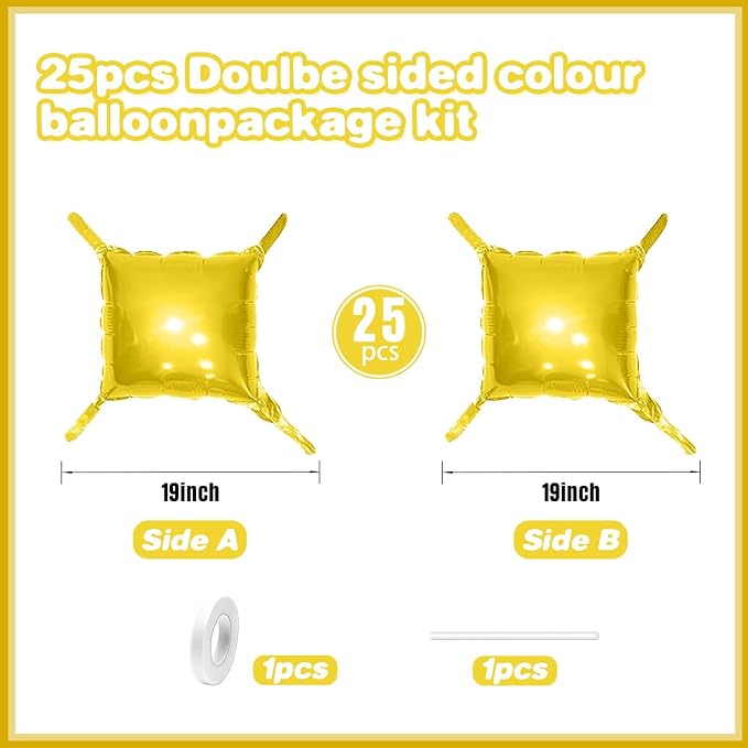 Metallic Gold Double Sided Square Foil Balloons Wall, 19 Inches Chrome Foil - Image 2