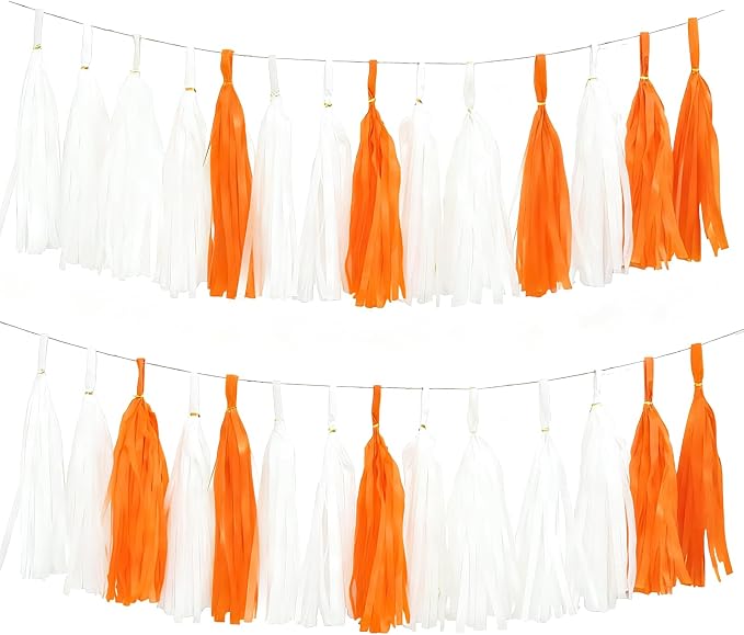 Orange White Tissue Paper Tassel, Baby Shower, Sport Game, Graduation, by AimtoHome