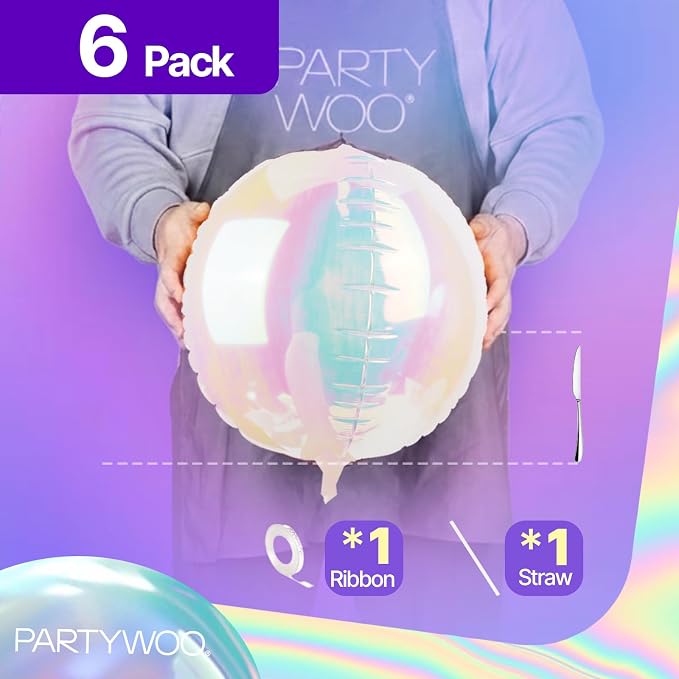 PartyWoo Iridescent Large Round Giant 4D Jumbo Foil Balloons 6pcs 22 Inch | 22 - Image 5