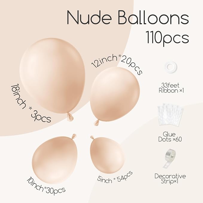 Awenztech 110pcs Nude Balloon Arch Garland Kit 18 12 10 5 inch | Baby Shower - Image 2