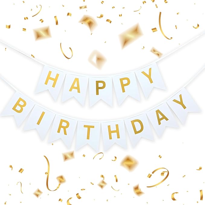 White Happy Birthday Banner by ZgimiPartyHome