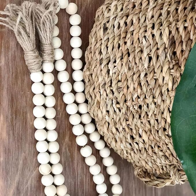 IMIKEYA Wood Bead Garland with Tassels 57In Natural Rustic Farmhouse Decor - Image 9