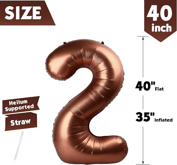 40 Inch Brown Number 2 Balloon Birthday Party Decorations - Image 5