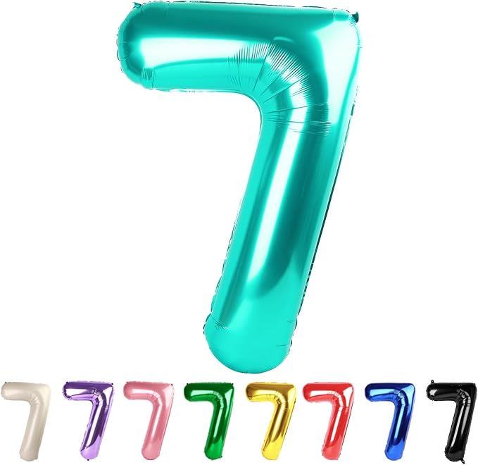 7 Balloon Numbers Party Decorations, 40In Blue-green Balloons by Mluchee