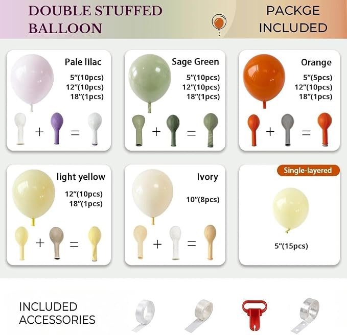 Sage Green Orange Yellow Balloon Arch Garland Kit Double Stuffed | Pale Purple - Image 4