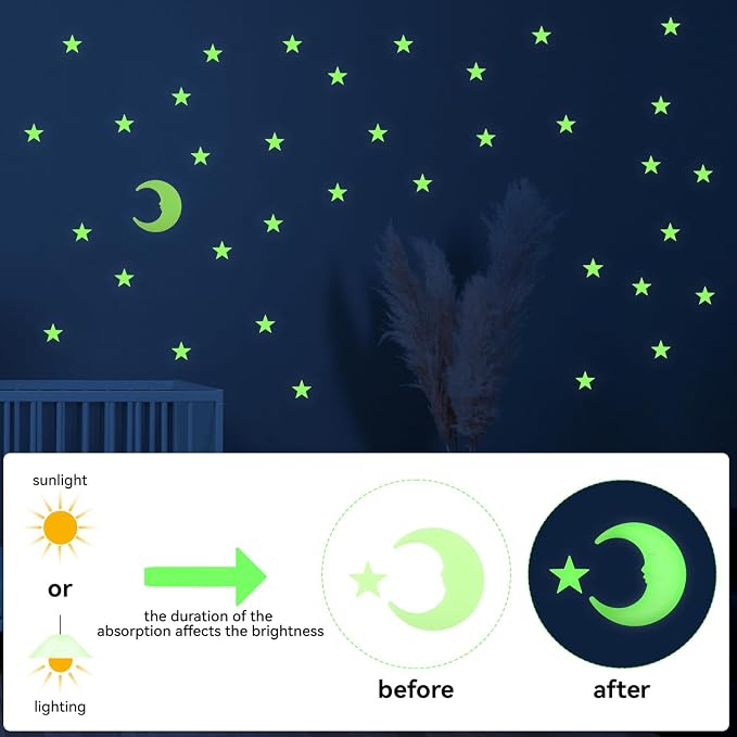 100 Stars and 1 Moon Glow in The Dark Luminous Fluorescent 3D Plastic Glow - Image 5