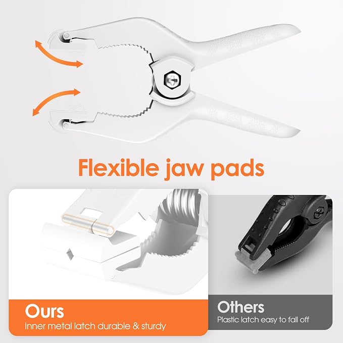 Spring Clamps Heavy Duty, 6in Plastic Backdrop Clips, 6 Pack White | Strong - Image 4