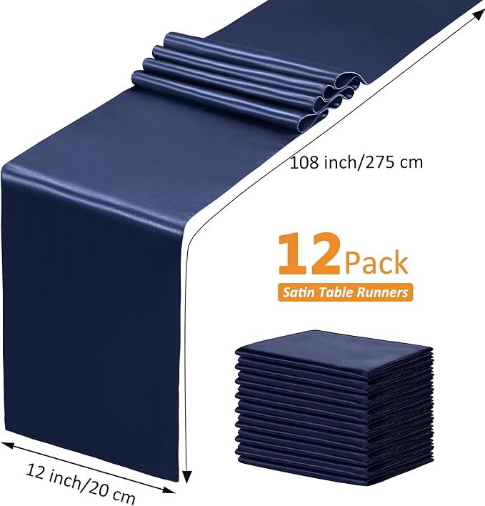 SiinvdaBZX 12 Pcs Navy Blue Satin Table Runner 12 x 108 inches Long | Bright - Image 4