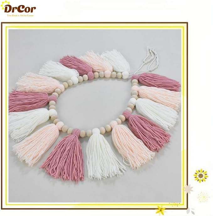 DrCor Blush Pink Tassel Garland – Boho Classroom Decor | - Image 8