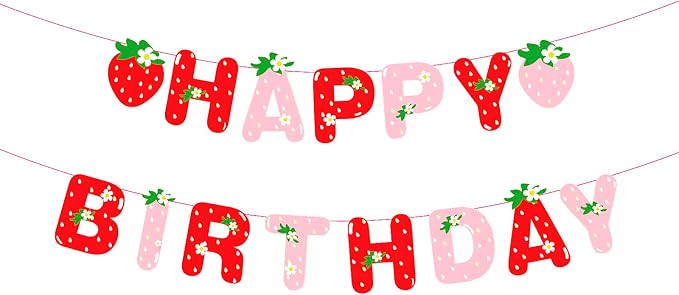 MEETINGU Strawberry Happy Birthday Banner, Berry Sweet Girl Party Decoration by MEETINGU