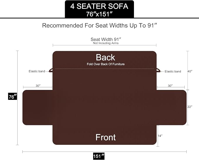 U-NICE HOME 4 Seater Sofa Cover 91''Large Couch Cover, Dark Grey/Light Grey | - Image 6