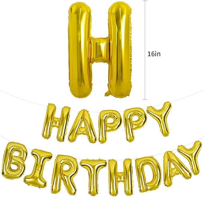 TONIFUL 16 Inch Gold Happy Birthday Balloons Banner Decoration - Image 2