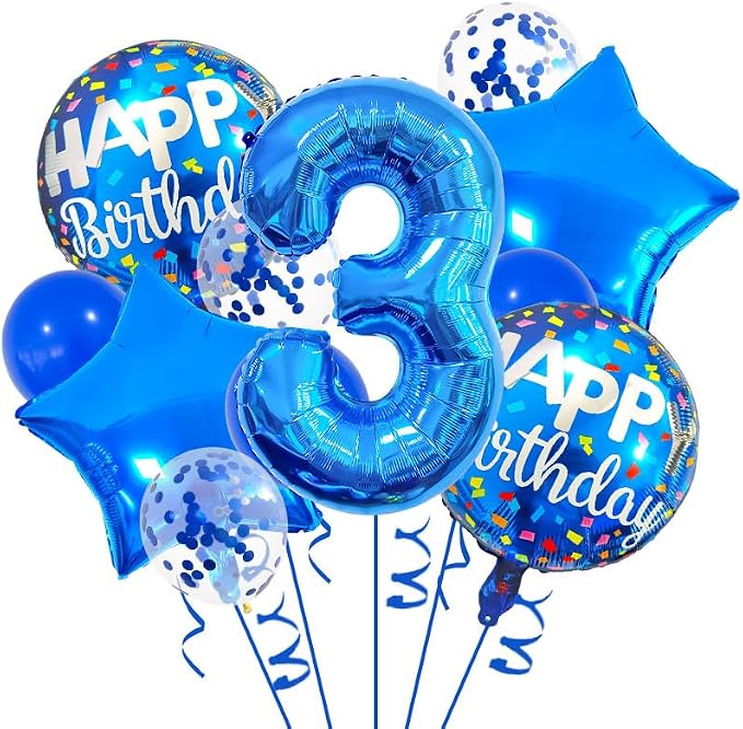3rd Birthday Large Foil Balloons Blue， Balloon Decorations by Unknown