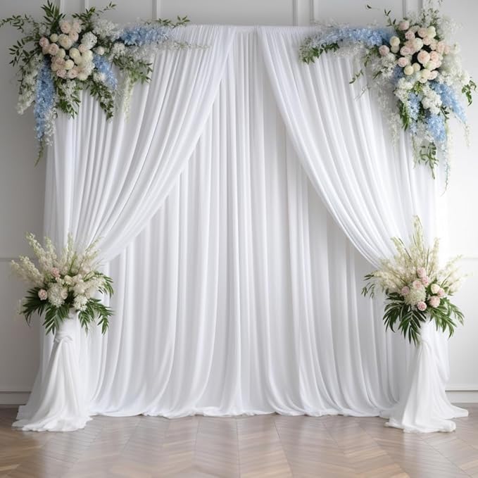 10ftx15ft Wrinkle Free White Backdrop Curtain, 2 Panels 15FT Height White Wedding Backdrop Drapes, Silky Polyester Back Drop Cloth for Birthday Photography Background Party Backdrop Draping
