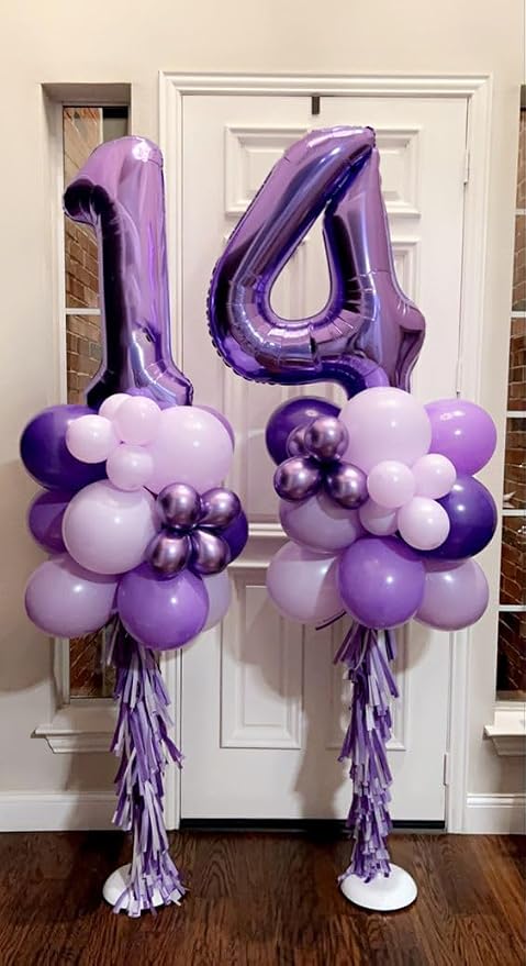 4 Balloon Numbers Birthday Decorations, 40In Purple Balloons - Image 2