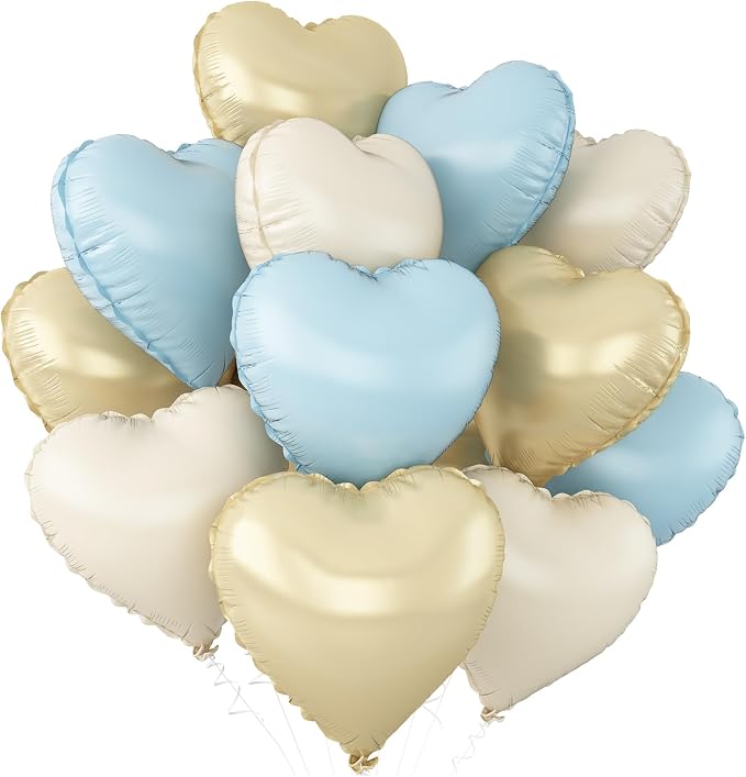 Blue White Heart Balloons, 18Inch Cream White Helium Balloon by Adorely