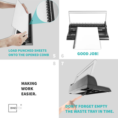 Binditek Binding Machine, 19-Hole, 145 Sheets, Comb Binder Machines with 30 PCS 1/2" Binding Combs, for Letter Size, Fixed Margin