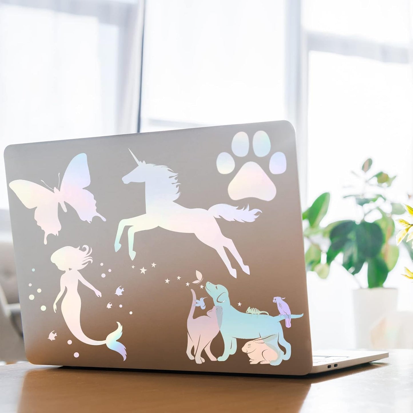 60 Sheets Holographic Laminate Sheets Clear Glitter A4 Size Vinyl Sticker Paper Holographic Overlay Self Adhesive Waterproof Transparent Film, 11.7 x 8.3 Inch (Rainbow)