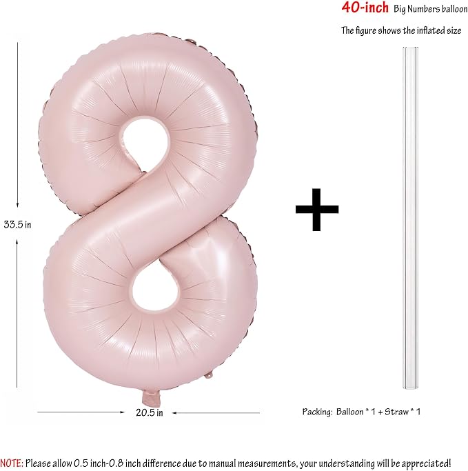 40 In Matte Pink Number Balloons Helium Foil Mylar Balloon Party Digital 8 | - Image 2