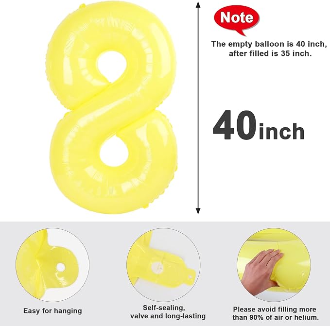 8 Balloon Numbers Birthday Decorations, 40In Yellow Balloons - Image 5
