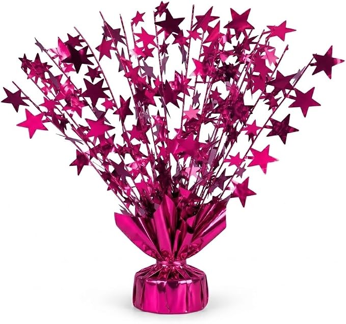 PMU Bursting Star Metallic Foil Spray Centerpiece- Hot Pink Balloon Weights by PMU