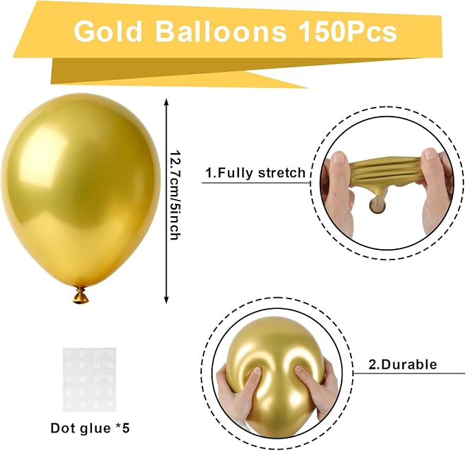 Patimate Gold Metallic Chrome Latex Balloons 150 Pack 5 Inch Gold Balloons | - Image 3