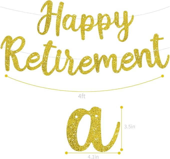 BEISHIDA Pre-Strung Glitter Gold Happy Retirement Banner Party Decoration | NO - Image 2
