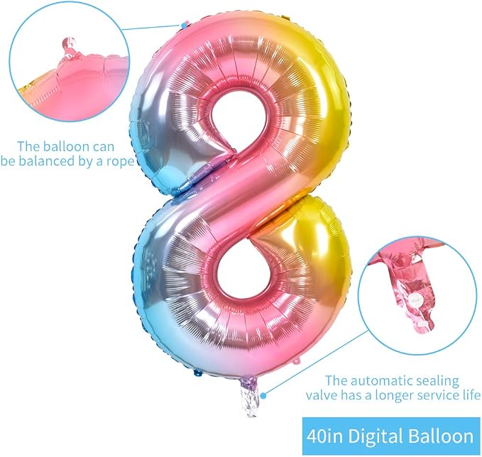 TONIFUL 40 Inch Rainbow Large Numbers Balloons 0-9, Number 8 Digital 8 Helium - Image 2