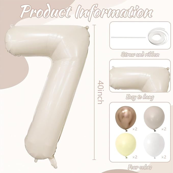 Cream Number 7 Balloon 40 Inch Beige Nude Number 7 Balloon - Image 6