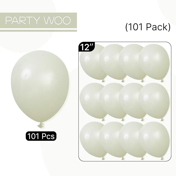 PartyWoo Sage Green Balloons 101pcs Boho Dusty Olive Green Color | Balloons - Image 6