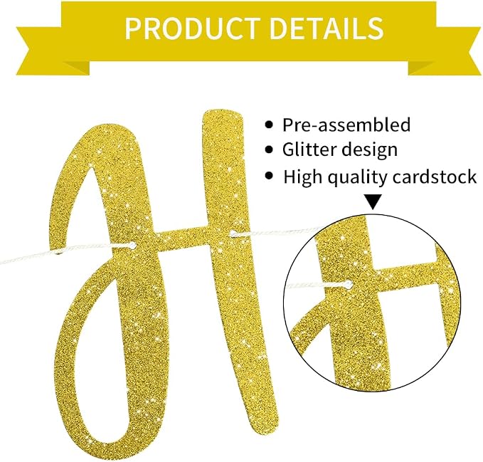 BEISHIDA Pre-Strung Glitter Gold Happy Retirement Banner Party Decoration | NO - Image 3