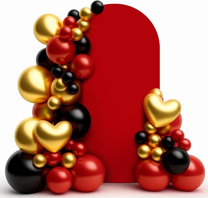 LEBENGURU Upgraded 5FT Wedding Arch Cover, Red Spandex Fitted Arch Backdrop Cover, Round Top Chiara Stand Covers for Birthday Party Baby Shower Banquet Balloon Décor