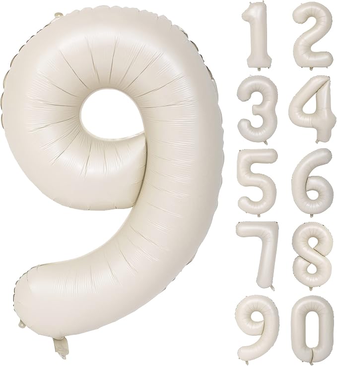 40 In Cream white Number 9 Balloons Helium Foil Mylar Balloon Digital 9 | by Exquisitehighqualitypartydecorationstomeetyoureveryneed%EF%BC%81