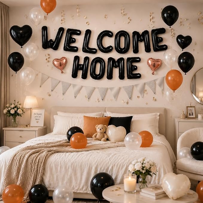TONIFUL 16Inch Black Welcome Home Balloons Banner, Housewarming Party Decor | - Image 5