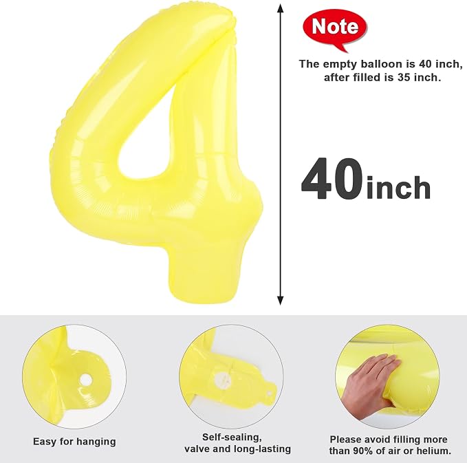 4 Balloon Numbers Birthday Decorations, 40In Yellow Balloons - Image 5