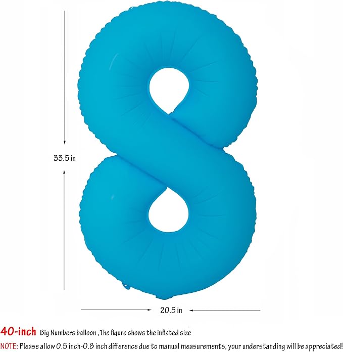 40 in Blue Number Balloon 8 Blue Fluorescent Birthday balloon Number 8 | Helium - Image 2