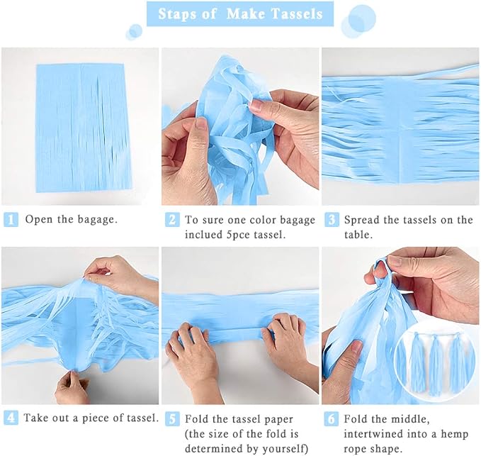 Blue Tissue Paper Tassel DIY Hanging Paper Decorations Party Garland - Image 3