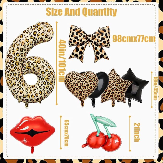 Leopard Print Bow Balloons Birthday Decorations 40Inch Cheetah Number 6 Foil - Image 2
