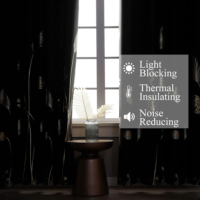 Gold and Black Blackout Curtains 2 Panels Set Thermal Insulated Window Curtains - Image 6