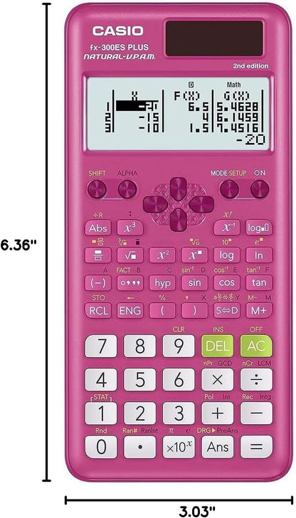 Casio fx-300ES Plus 2nd Edition – Standard Scientific Calculator | 262 Functions, Natural Textbook Display℠ | Ideal for Middle School, High School Math, Statistics & Algebra | Pink