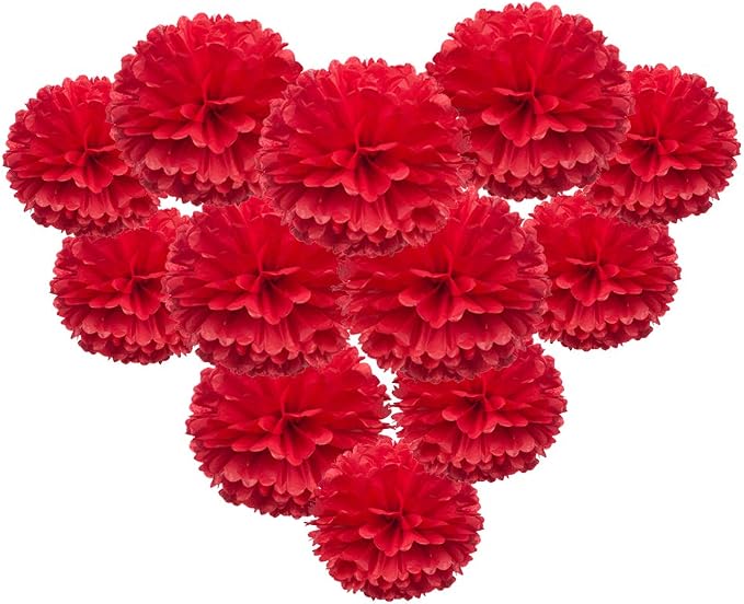 MOWO Red Tissue Pom Poms Paper Flower Party Decoration - Image 2