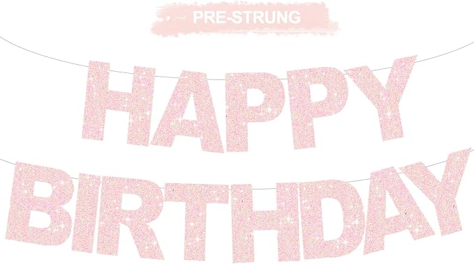 BEISHIDA Pre-Strung Light Pink Happy Birthday Banner Party Sign Decoration | by Beishida